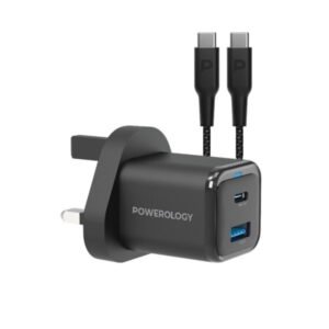 Powerology Charger Dual Port Super Compact Quick With USB-C To USB-C Cable