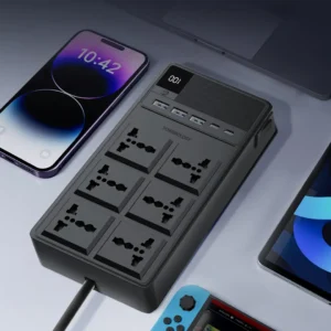 Powerology 2500W 6AC Power Extension with Built-In Retractable Cables 